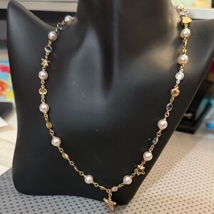 Coach Gold and Pearl Necklace with Blue Accents